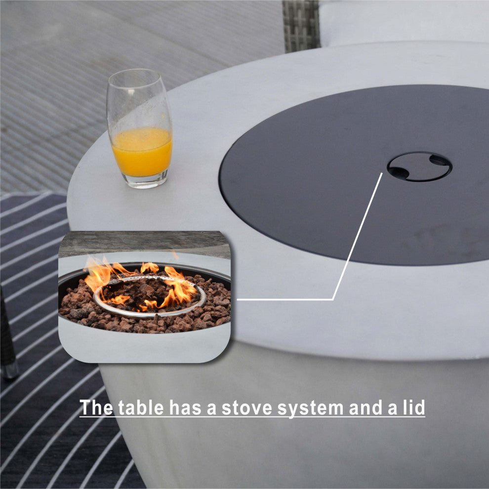 Patio Propane Fire Pit Table with Cushioned Wicker Chairs, Bowl