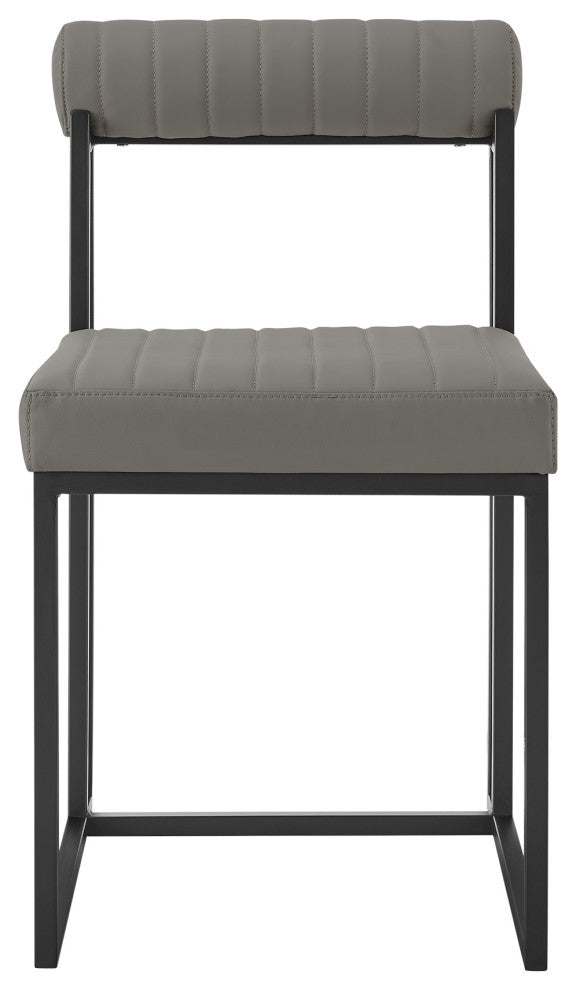 Anastasia Set of 2 Dining Chairs, Matte Black Iron and Light Gray Faux Leather