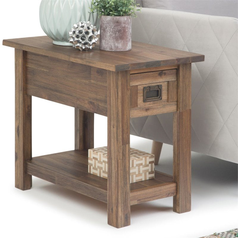 14" Wide Rectangle Rustic Narrow Side Table In Rustic Natural Aged Brown