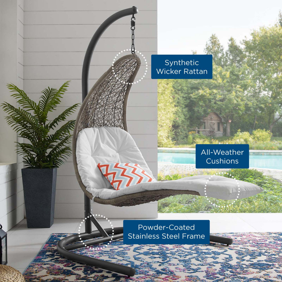 Light Gray White Landscape Hanging Chaise Lounge Outdoor Patio Swing Chair