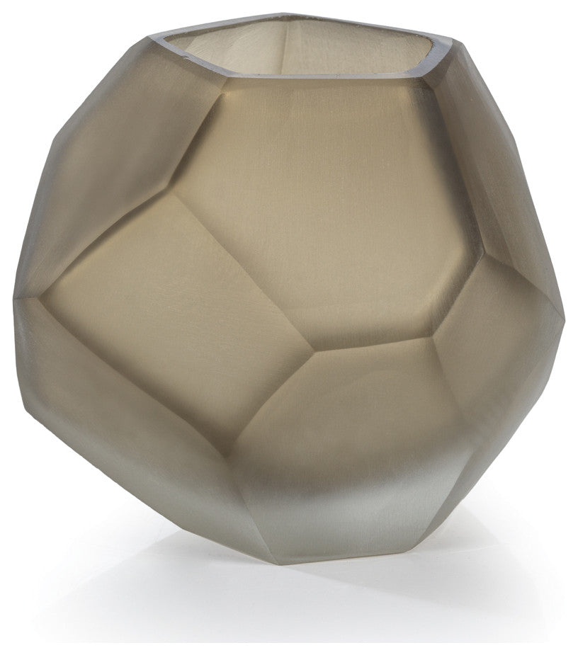 Kubo Faceted Frosted Taupe Vase, Small