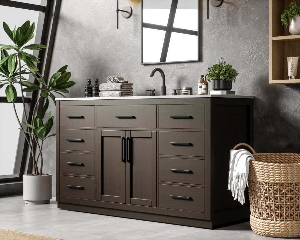 Home Living 60" Single Bathroom Vanity, Mocha Brown