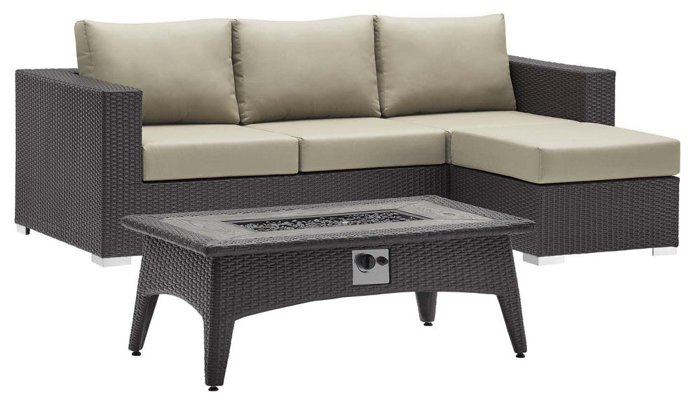 Convene 3 Piece Set Outdoor Patio with Fire Pit Espresso Beige