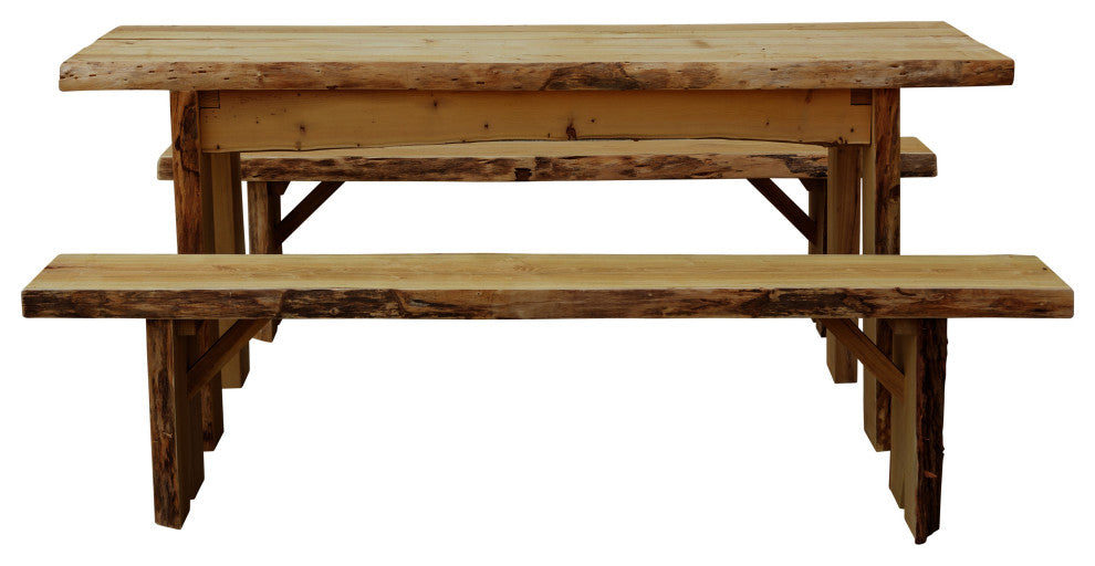 Live Edge Locust Autumnwood Table with 2 Wildwood Benches, Mushroom Stain, 6 Foot