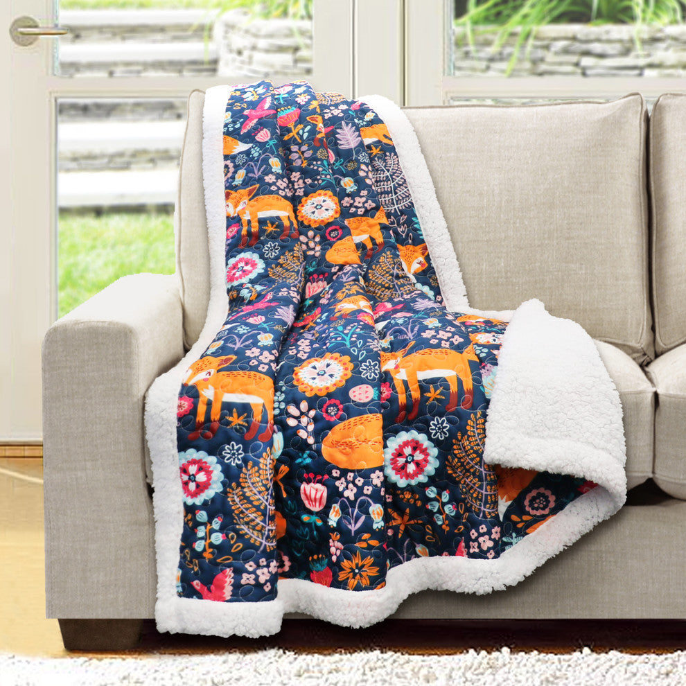 Pixie Fox Sherpa Throw 50x60, Navy