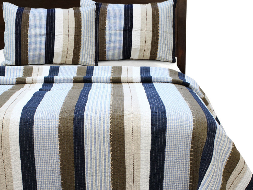 Nathan Stripe 100%Cotton Quilt Set, Twin Set