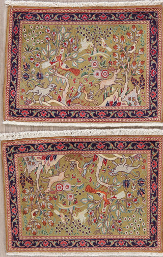 Consigned, Persian Tabriz Novelty Handmade Oriental Area Rug, Green, 2'1"X2'10"