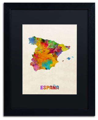 'Spain Watercolor Map' Matted Framed Canvas Art by Michael Tompsett