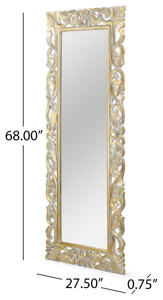 Sarah Traditional Standing Mirror With Floral Carved Frame
