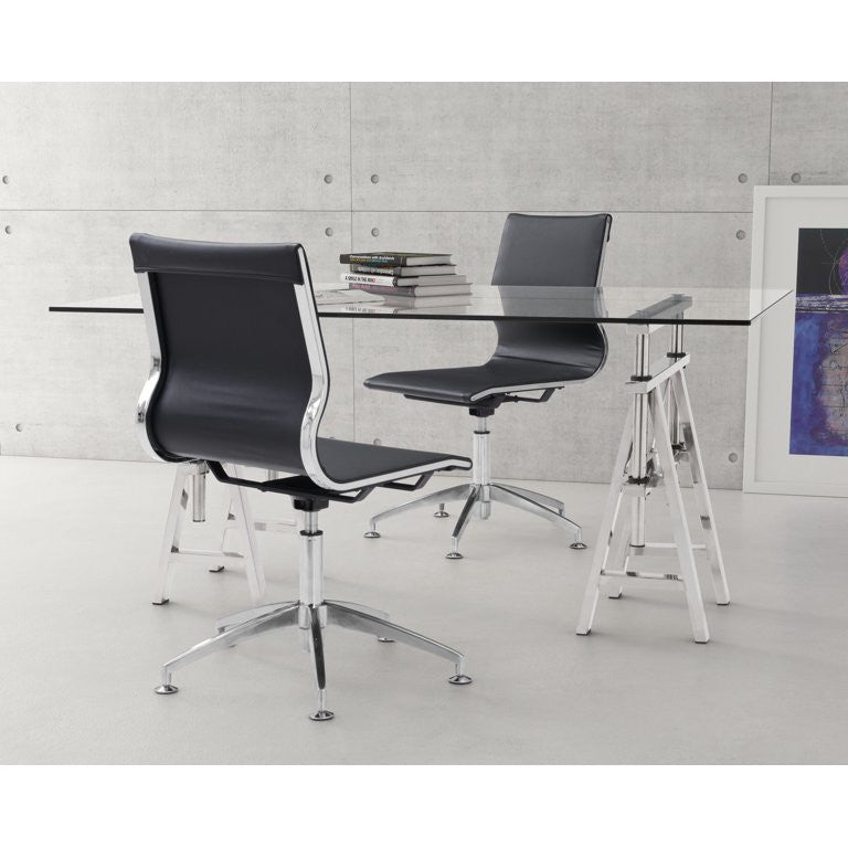 Modern Office Chair, Chrome Legs With Armless Faux Leather Seat & Back, Black