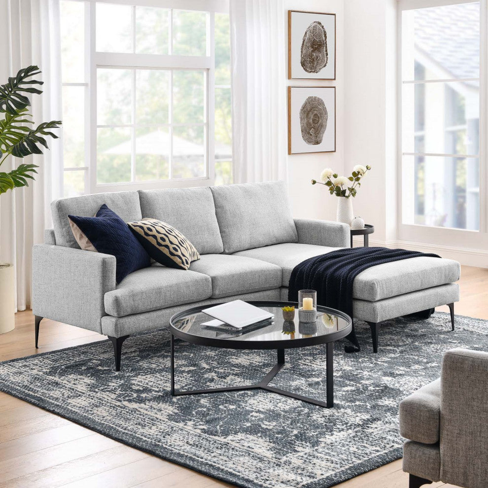 Sectional Sofa Couch, Light Gray, Fabric, Modern