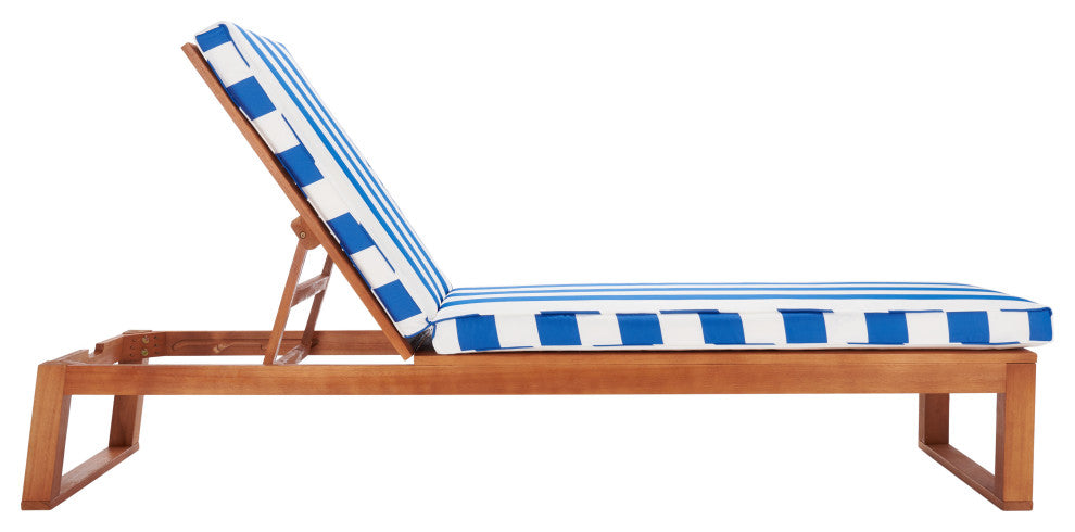 Safavieh Solano Sunlounger, Natural Wood/Royal Blue Stripe