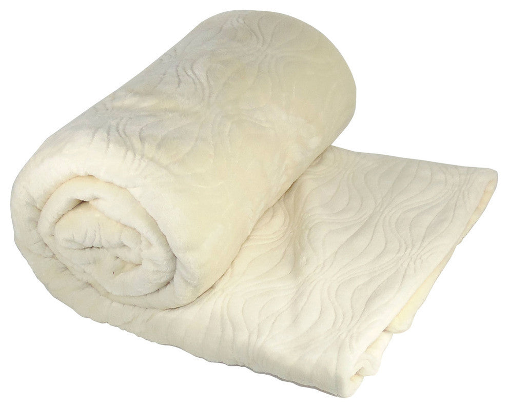 Flannel Fleece Embroidered Throw, Antique White