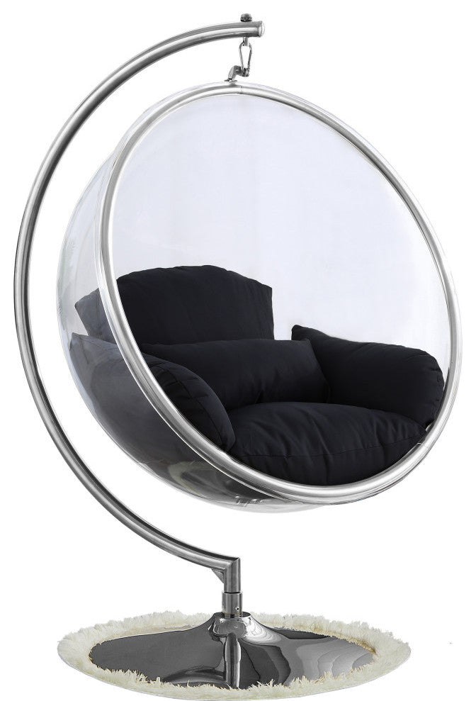 Luna Metal Acrylic Swing Bubble Accent Chair With Stand, Black, Chrome Base