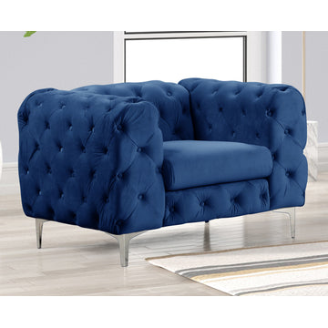 Rebekah 2 Piece Velvet Standard Foam Living Room Set Sofa+Chair, Royal Blue Velvet