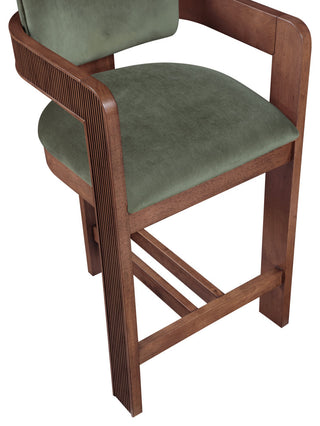 Sacha Upholstered Bar and Counter Stool, Green, Velvet, Brown