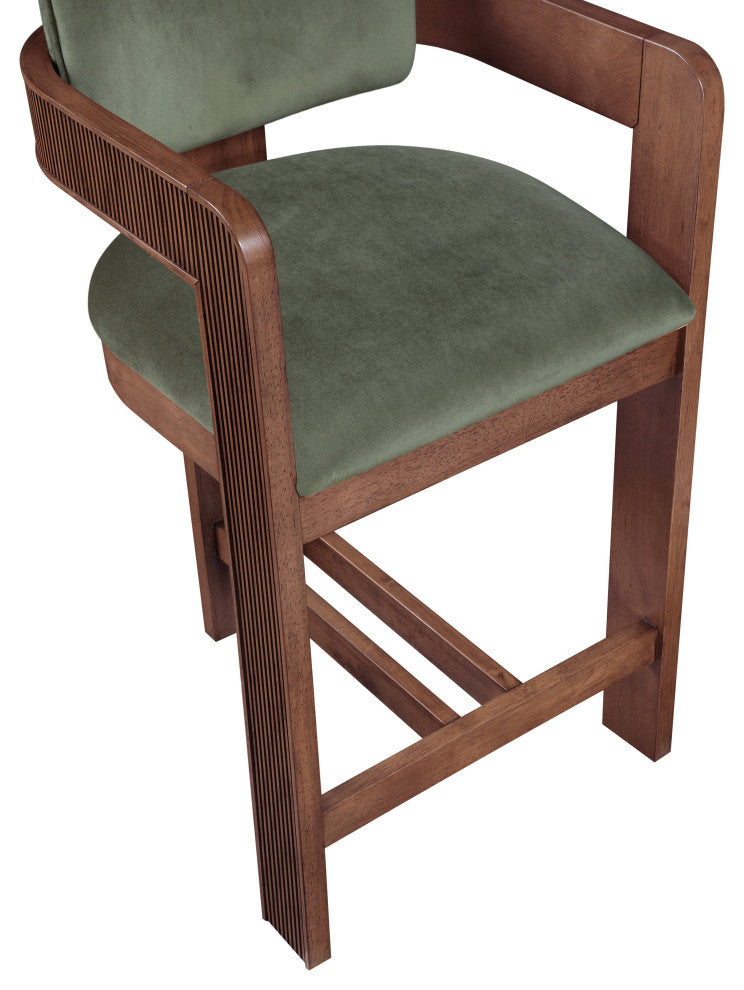 Sacha Upholstered Bar and Counter Stool, Green, Velvet, Brown