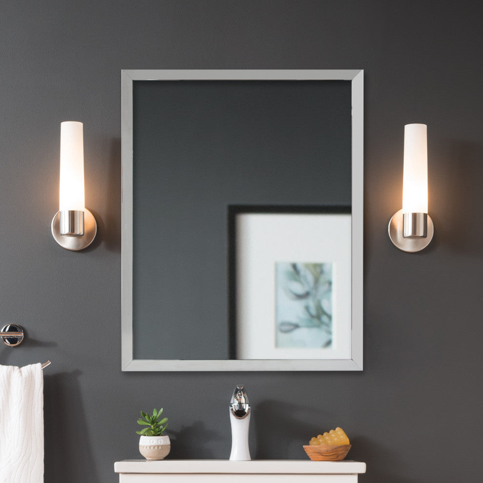 Rectangular Aluminum Framed Wall Mounted Bathroom Mirror, Chrome;, 24" X 30";