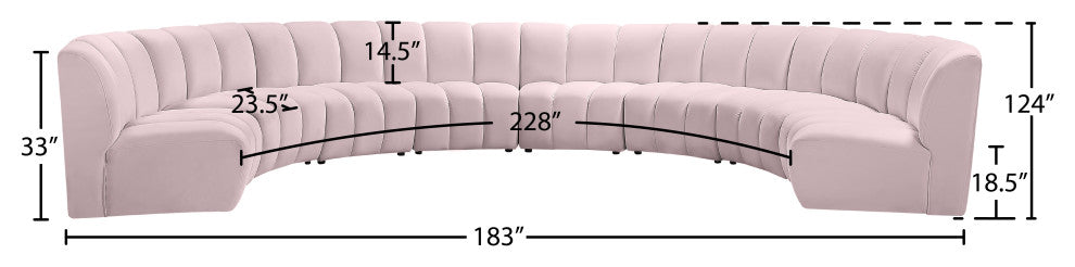 Infinity Channel Tufted Velvet Modular Chair, Pink, 8 Piece