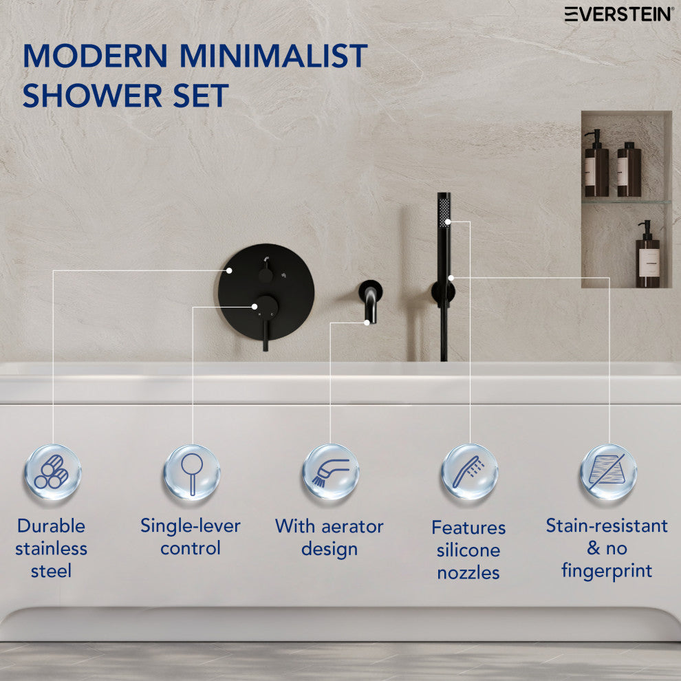 Wall-Mount Tub and Handheld Shower Faucet Set, Matte Black