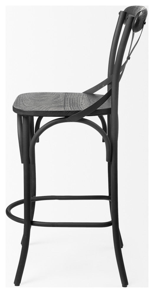 Etienne Black Solid Wood Seat with Black Metal Frame Counter Stool