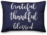 Grateful Thankful Blessed Lumbar Pillow, Navy, 14"x20"