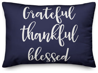 Grateful Thankful Blessed Lumbar Pillow, Navy, 14"x20"