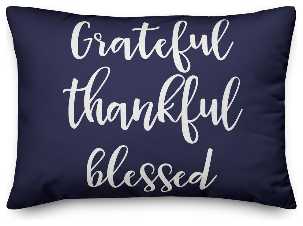 Grateful Thankful Blessed Lumbar Pillow, Navy, 14"x20"