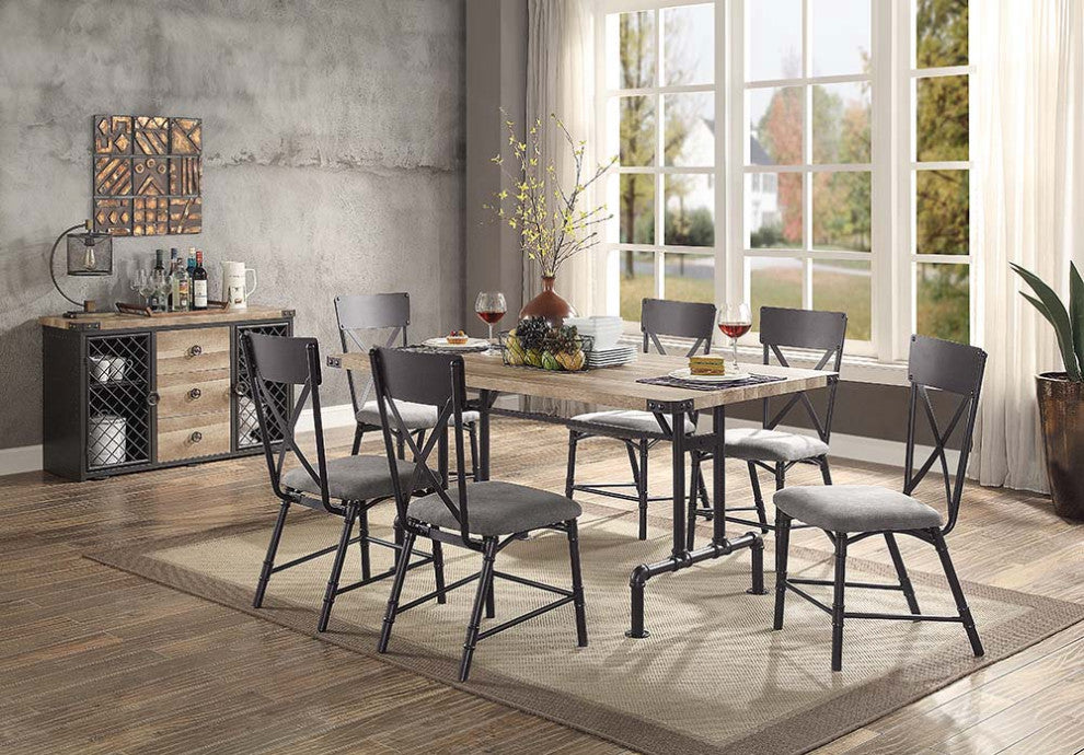 Acme Edina Dining Table, Oak & Sandy Black Finish