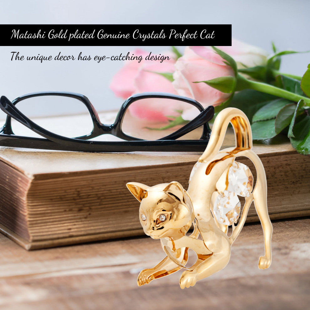 Matashi 24K Gold Plated Cat on Prowl Ornament