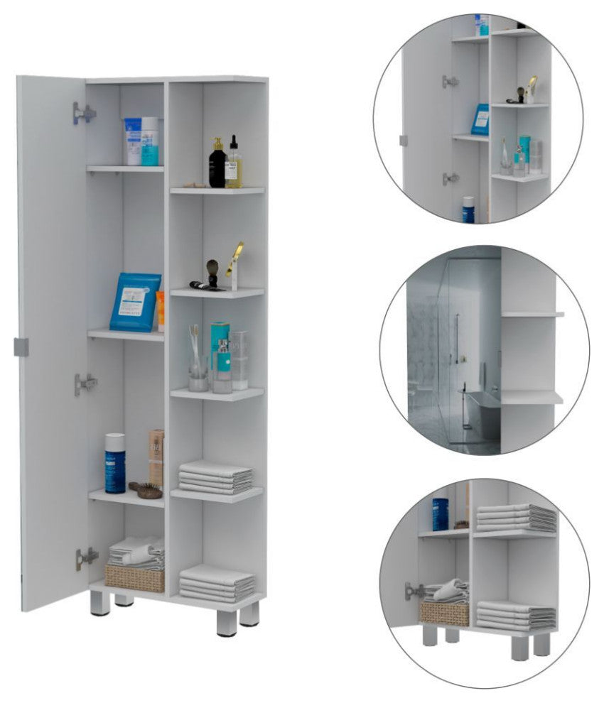 Venus Mirrored Linen Cabinet, White
