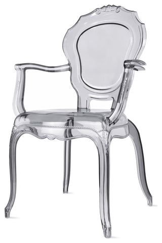 Stackable Designer Ghost Style Armchair With Back Arm Dining Room Chair, Smoke Gray