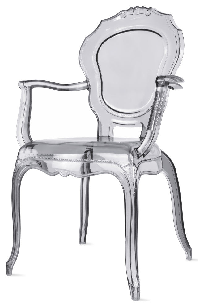 Stackable Designer Ghost Style Armchair With Back Arm Dining Room Chair, Smoke Gray