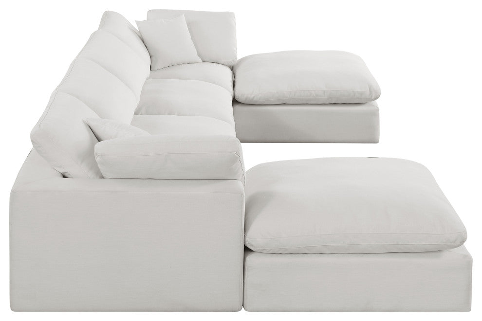 Comfy Upholstered U-Shaped Modular Sectional, Cream, 6-Piece: 2 Armless Chair, 2 Corner Chair, 2 Ottoman, Linen Textured Fabric