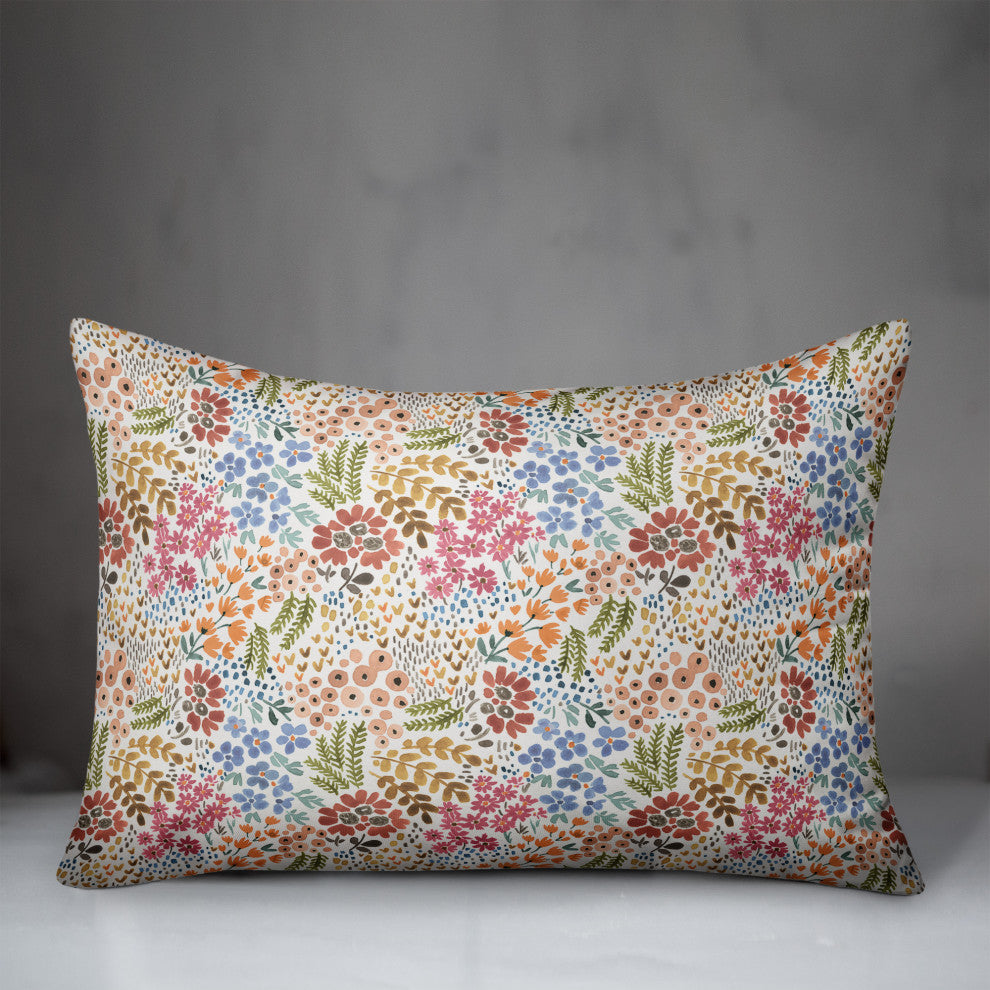 Wild Flower Floral on White 20x14 Spun Poly Pillow