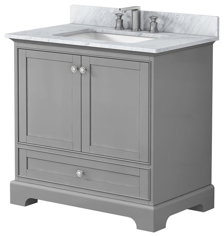 36 inch Plywood Freestanding Bathroom Vanity Set Integrated Ceramic Sink, Grey