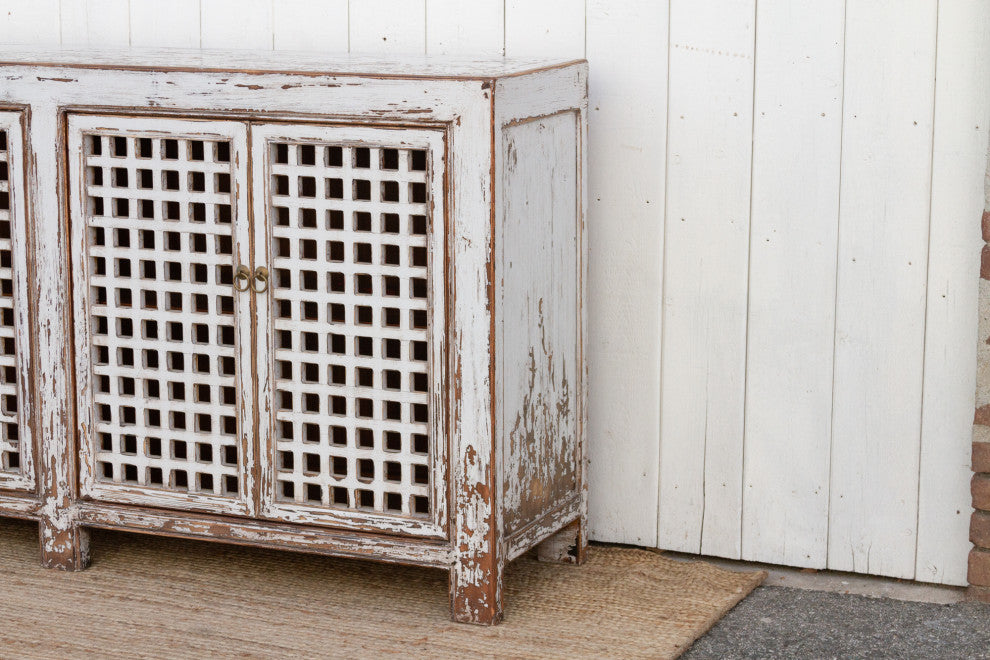 Farmhouse Antique White Lattice Sideboard
