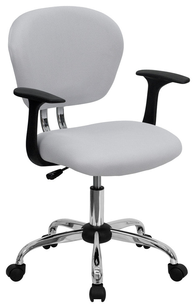 Mid-Back Mesh Task Chair With Arms and Base, White