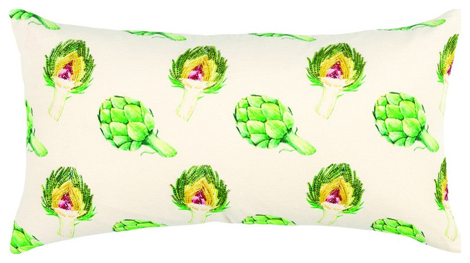 Lemon Green Artichoke Embroidered Lumbar Pillow