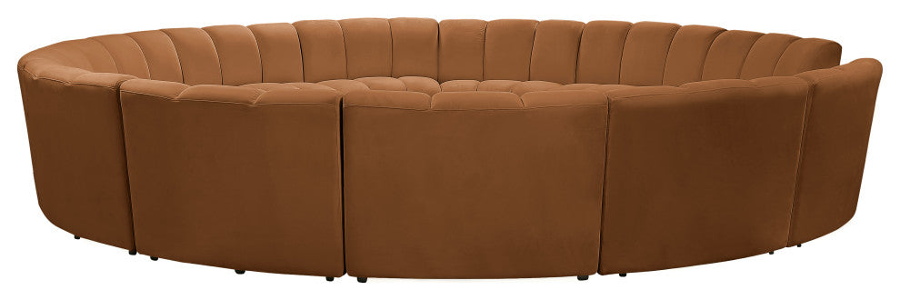 Infinity Channel Tufted Velvet Modular Chair, Saddle, 12 Piece