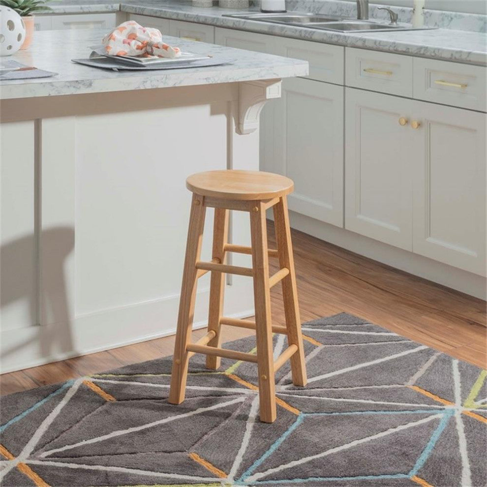 Linon Sims Classic 24" Backless Round Counter Stool in Natural Brown Rubberwood