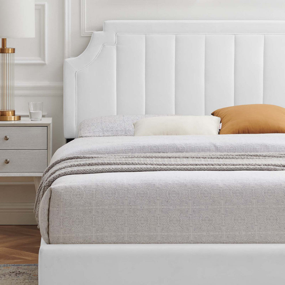 Platform Bed Frame, Queen Size, Velvet, White, Modern Contemporary, Bedroom