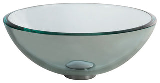 Clear 14" Glass Vessel Bathroom Sink, PU Drain, Mounting Ring, Chrome