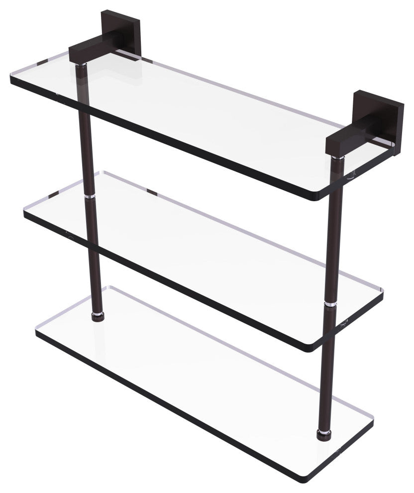 Montero 16" Triple Tiered Glass Shelf, Antique Bronze