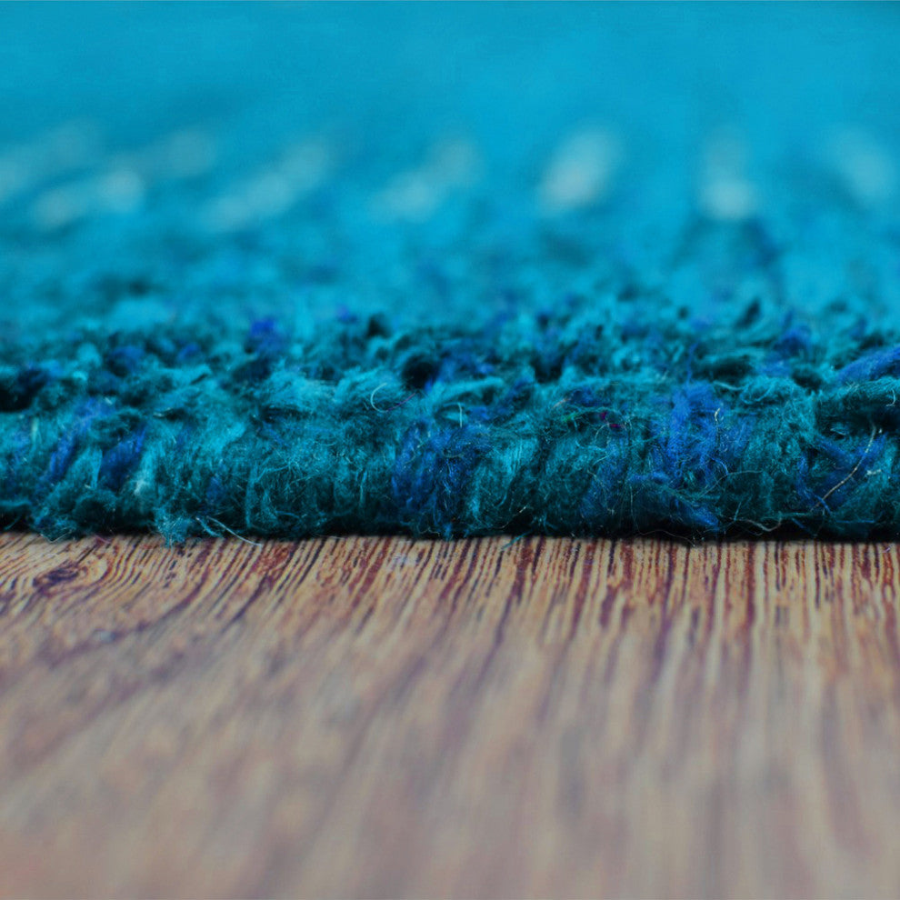 HAND KNOTTED LOOM SILK ECO-FRIENDLY AREA RUGS -8'x8', Square, Blue, Contemporary