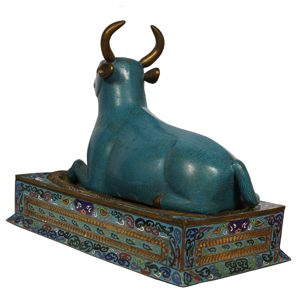 Consigned ANTIQUE CHINESE ROYAL GOLD PLATED CLOISONNE BULL