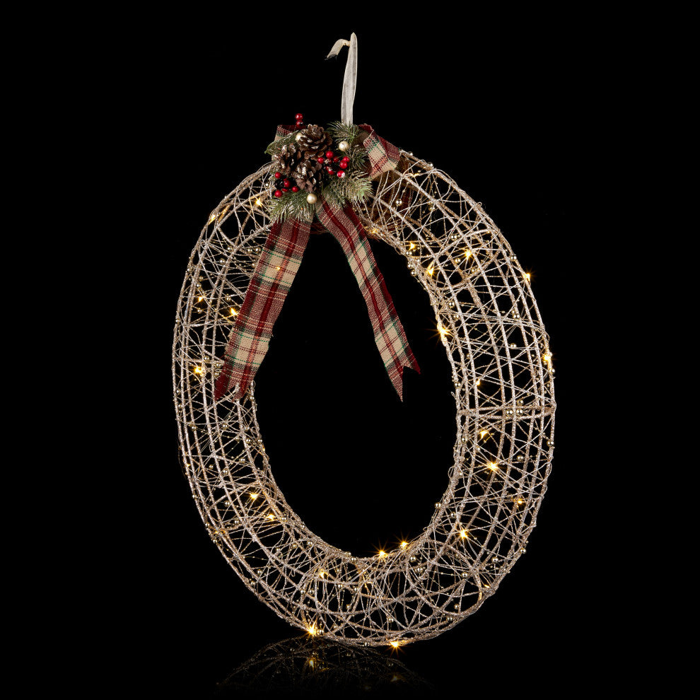 Gold Wire Christmas Wreath Hanging DÃ©cor with LED Lights