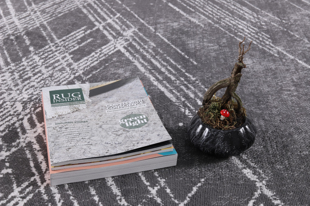 Low-Pile Sidney Charcoal/Ivory Rug, Charcoal, 5'3"x8'