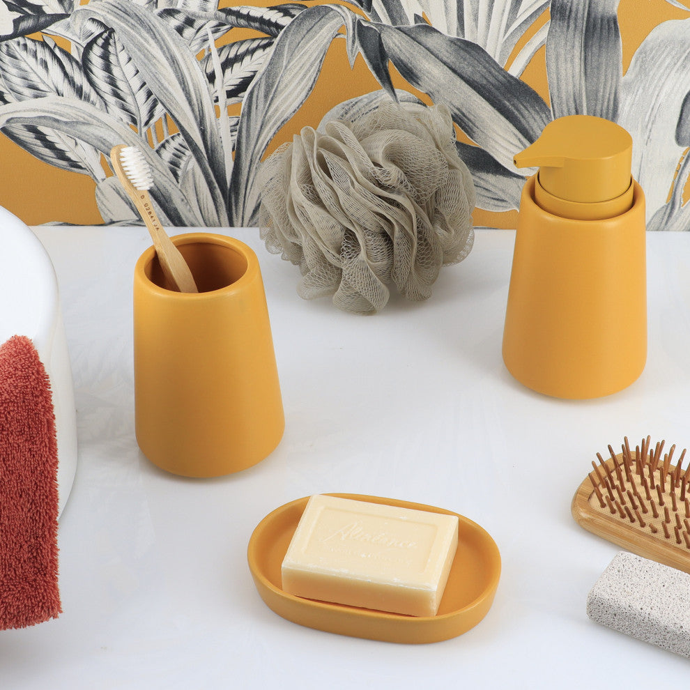 Bathroom Accessory Set, 4 Piece, Yellow Mustard, Soap Dish Only
