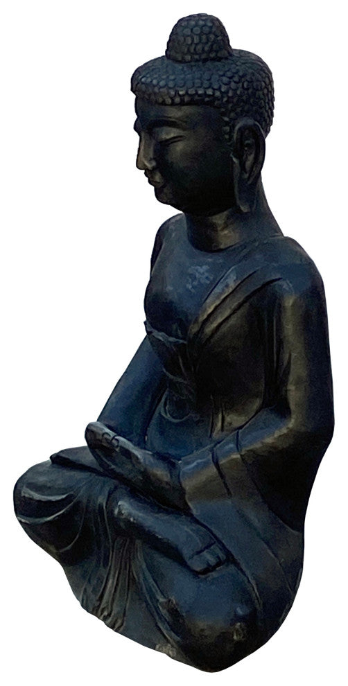 Chinese Black Color Stone Carved Sitting Buddha Amitabha Shakyamuni Statue cs596